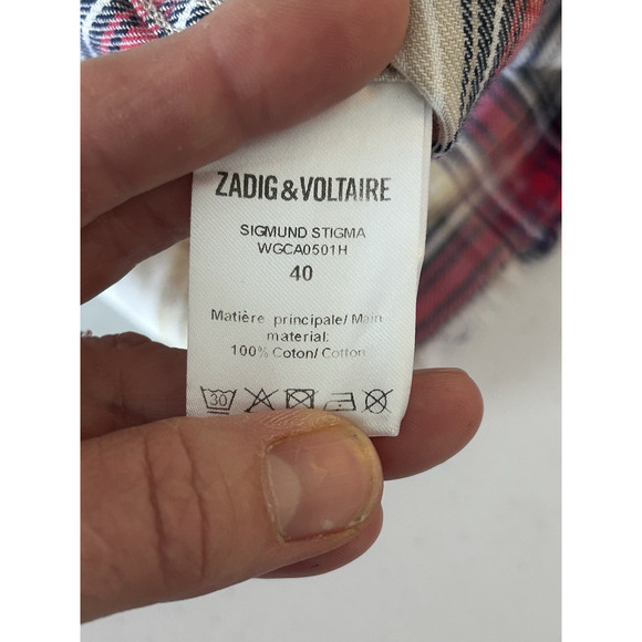 Zadig & Voltaire Sigmund Stigma Red Plaid Checked‎ Shirt Mandarin Collar ( 40 ) - Picture 10 of 14